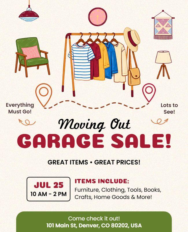 Charming Illustrated Moving Out Garage Sale Flyer Template
