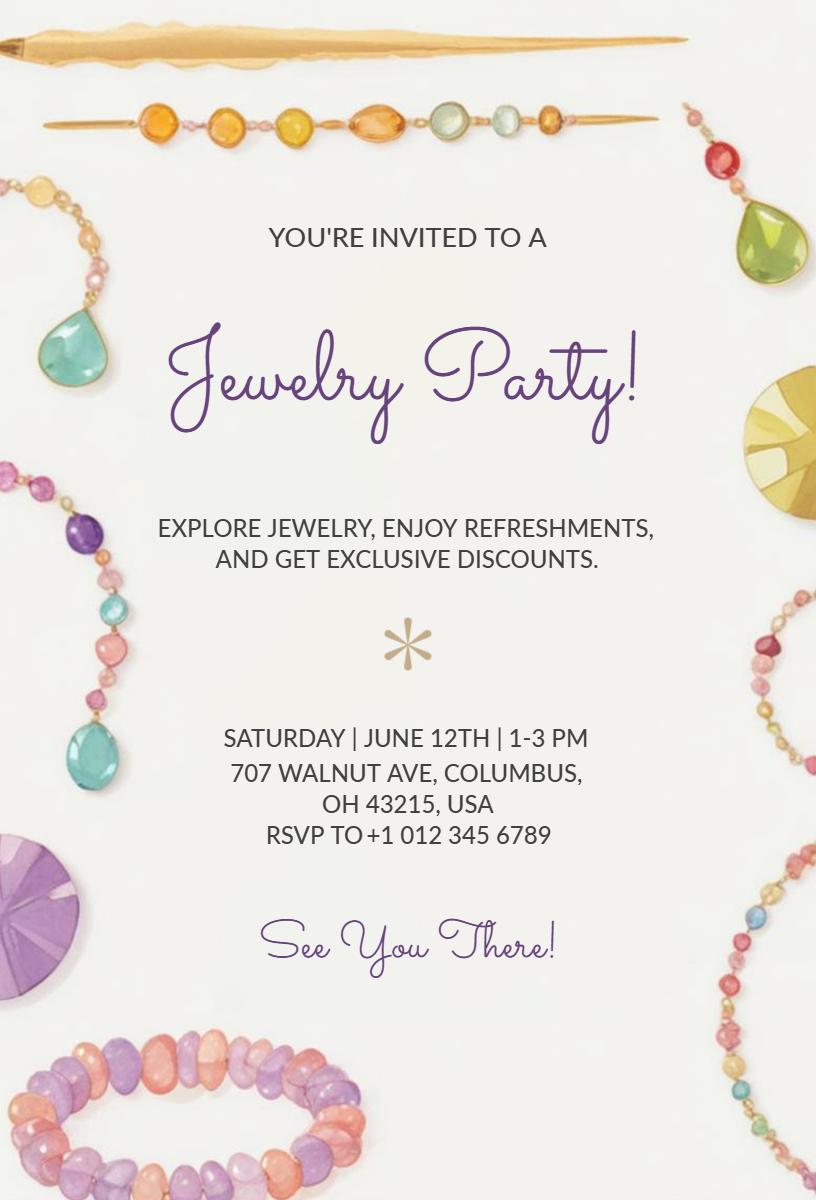 Charming Jewelry Exploration and Discount Party Invitation Template