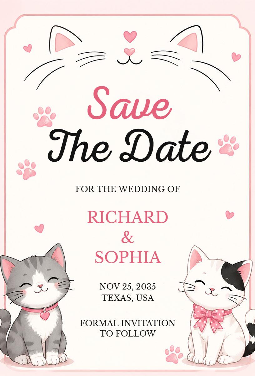 Charming Kitten-Themed Save The Date Wedding Invitation Template