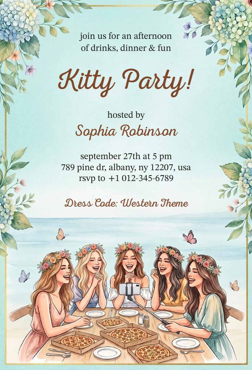 Charming Kitty Party Afternoon Gathering Invitation Template