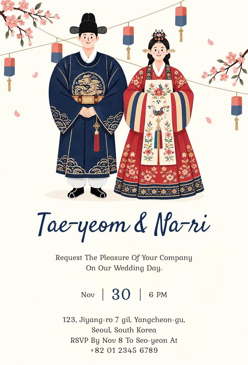 Charming Korean Attire Wedding Invitation Template