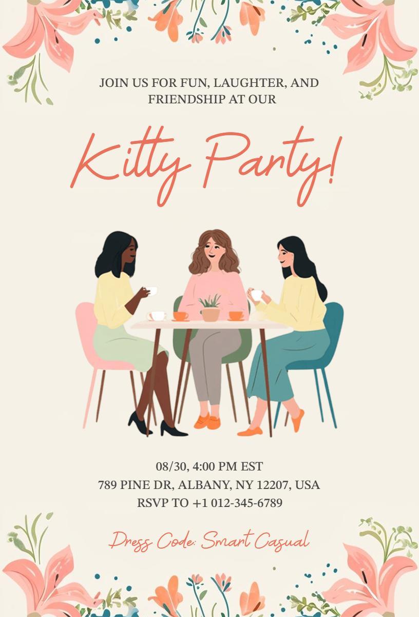 Charming Ladies Gathering Fun Kitty Party Invitation Template