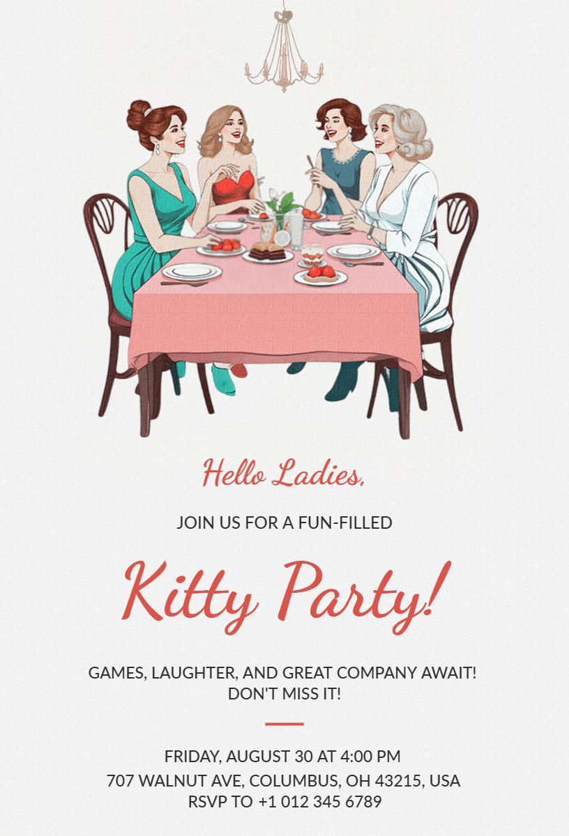 Charming Ladies Gatherings Fun-Filled Kitty Party Invitation Template