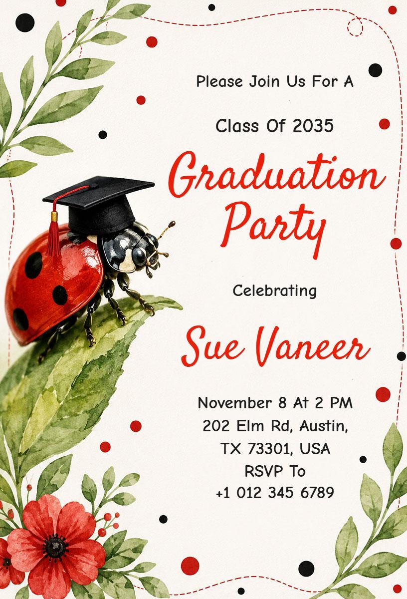 Charming Ladybug Graduation Celebration Party Invitation Template
