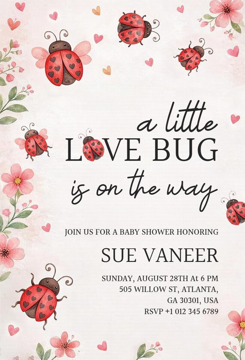 Charming Ladybug Theme Baby Shower Celebration Invitation Template