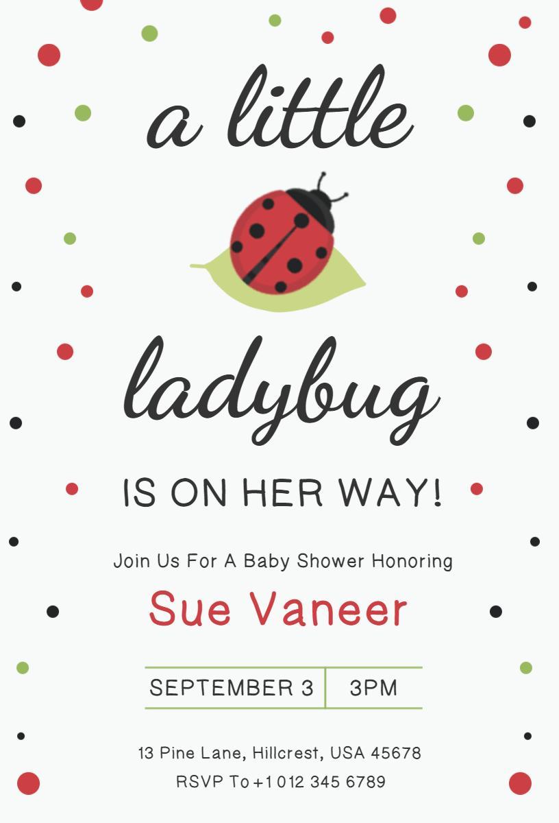 Charming Ladybug Themed Baby Shower Celebration Invitation Template