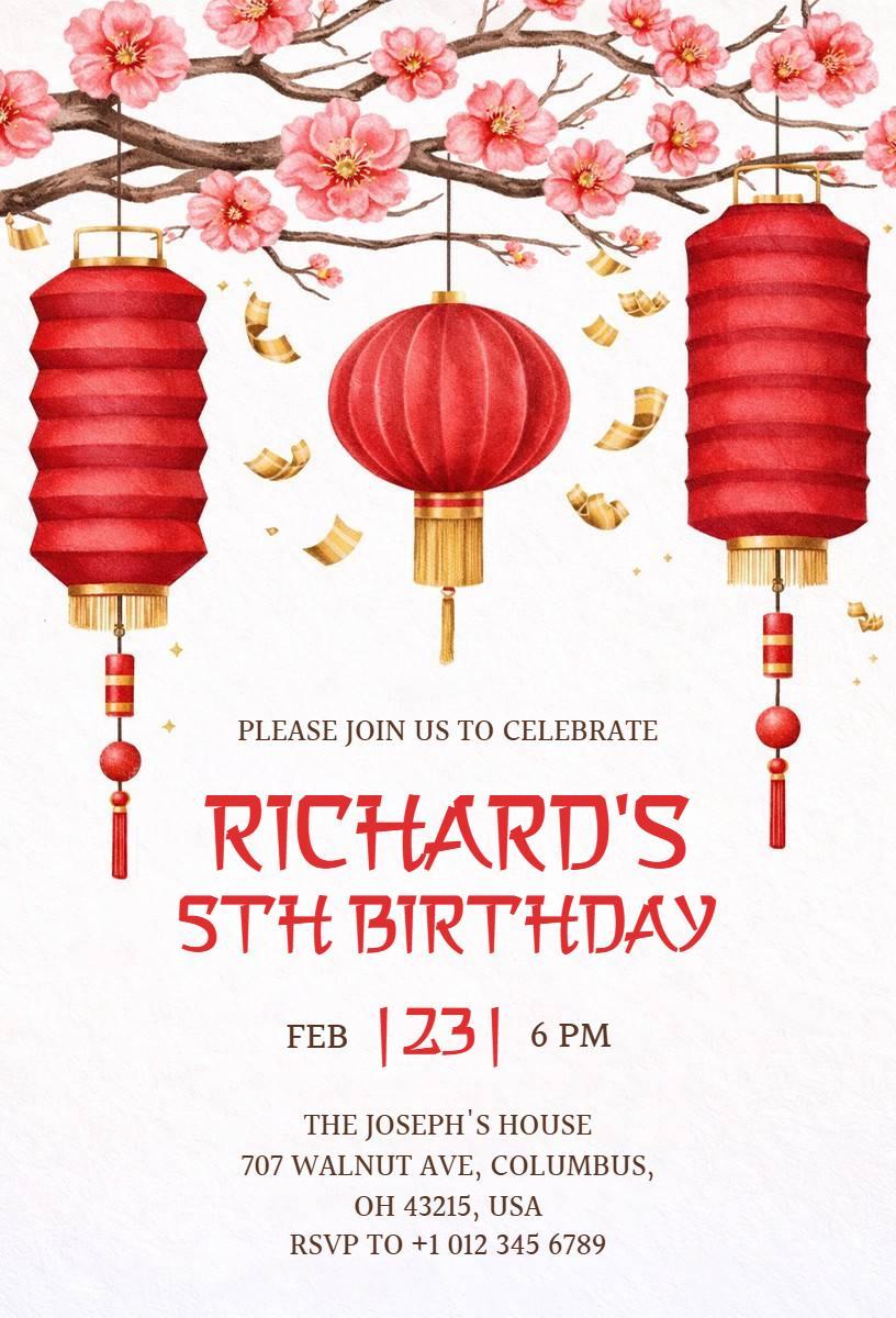 Charming Lantern Themed 5th Birthday Celebration Invitation Template