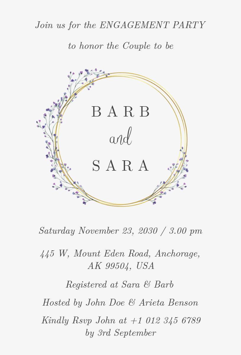 Charming Lavender Floral Engagement Celebration Invitation Template