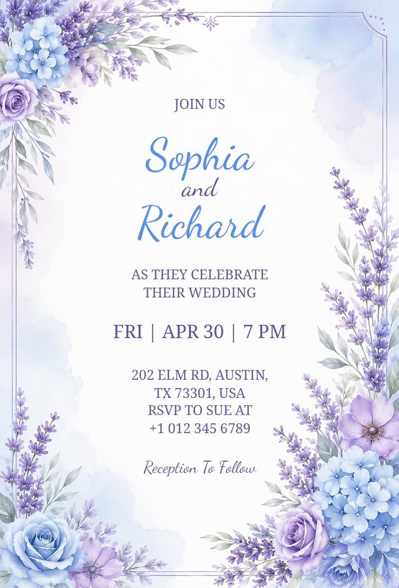 Charming Lavender Floral Wedding Celebration Invitation Template