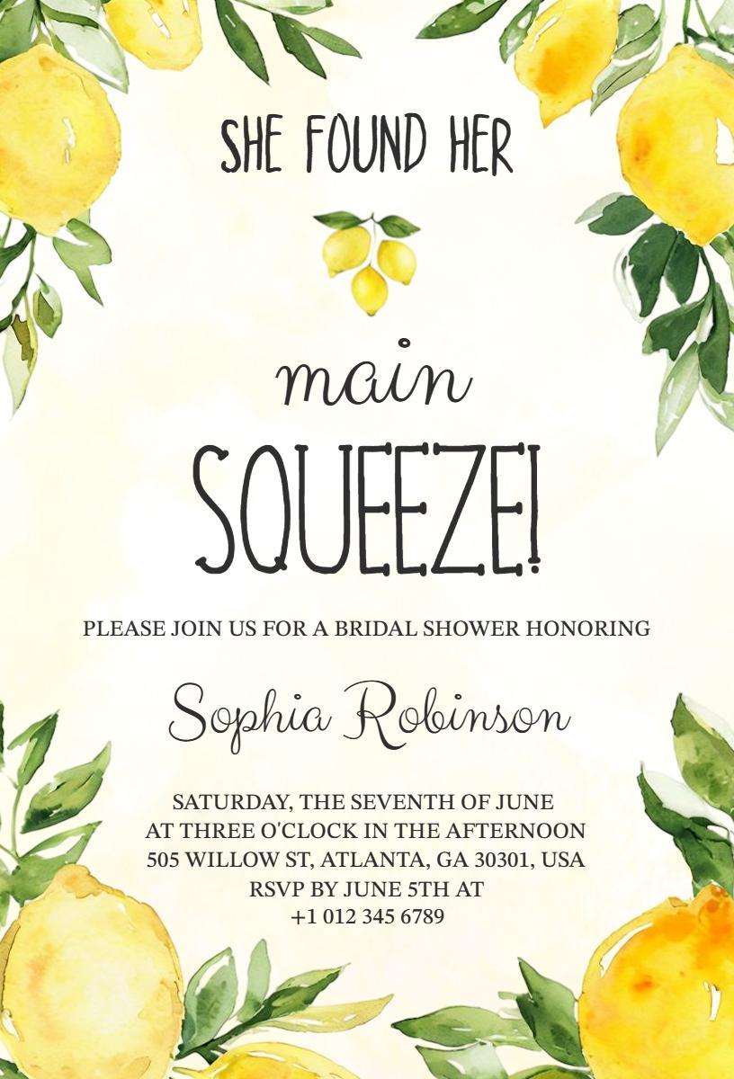 Charming Lemon-Themed Bridal Shower Celebration Invitation Template