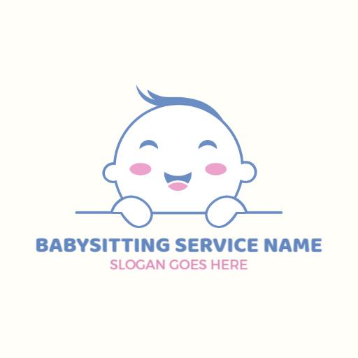 Charming Light Blue Baby Face Design for Babysitting Service Logo Template