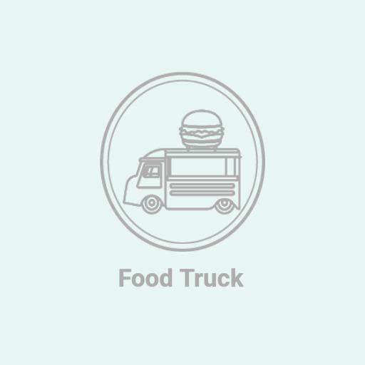 Charming Light Blue Sketch of Food Truck with Burger Logo Template