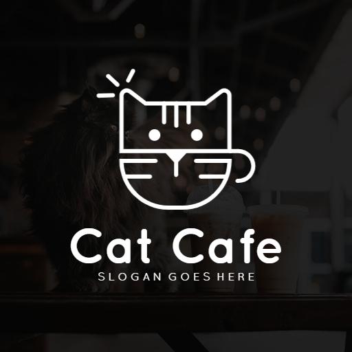 Charming Line Art Cat Illustrating a Cozy Cat Cafe Logo Template