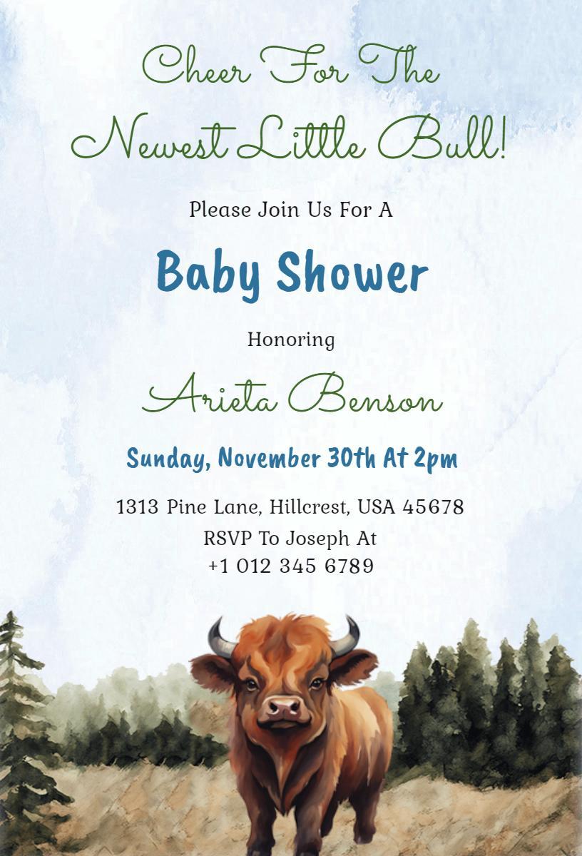 Charming Little Bull Themed Baby Shower Invitation Template