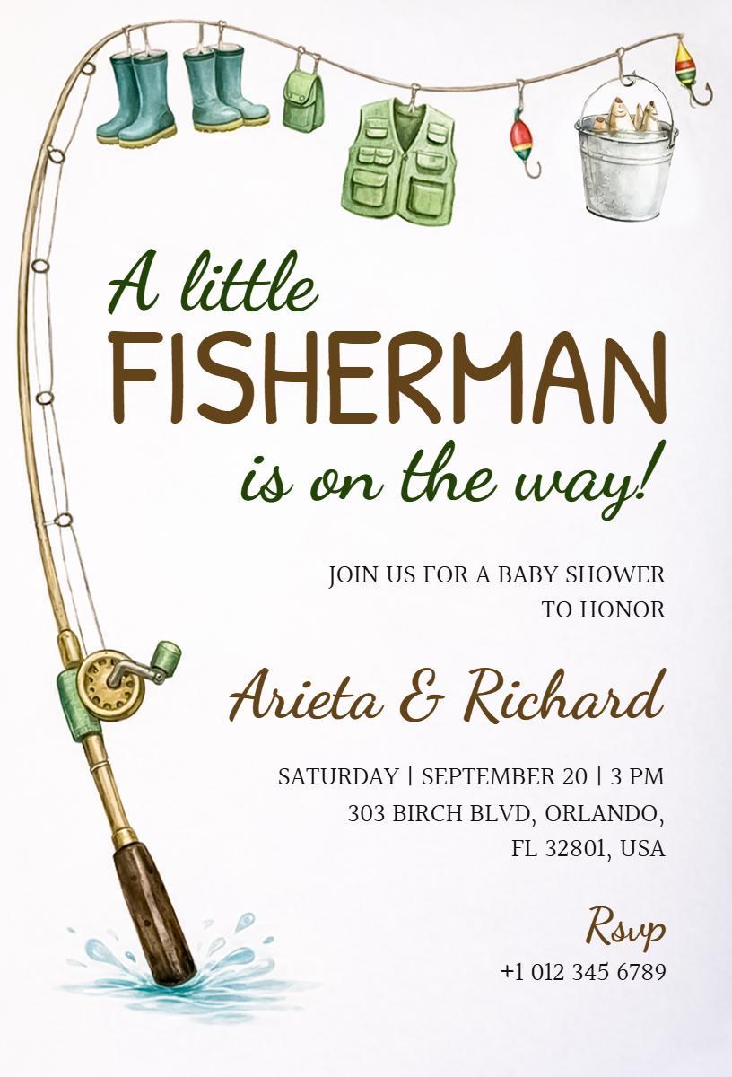Charming Little Fisherman Baby Shower Invitation Template