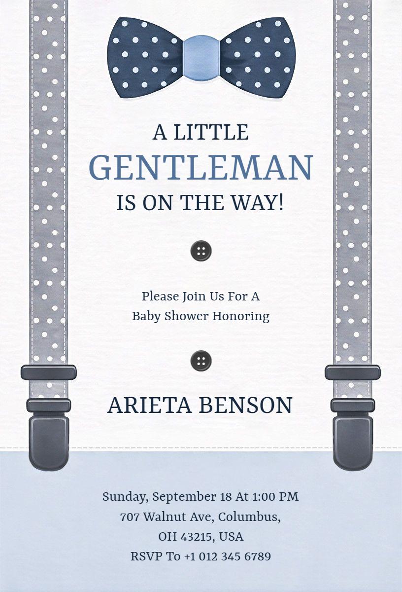 Charming Little Gentleman Baby Shower Celebration Invitation Template