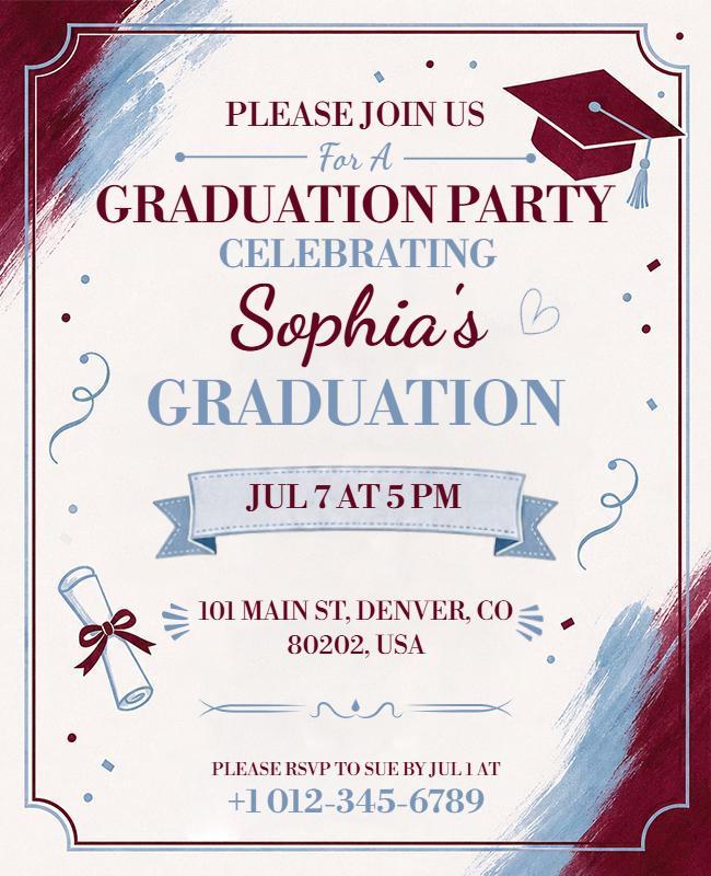 Charming Maroon and Blue Graduation Celebration Flyer Template