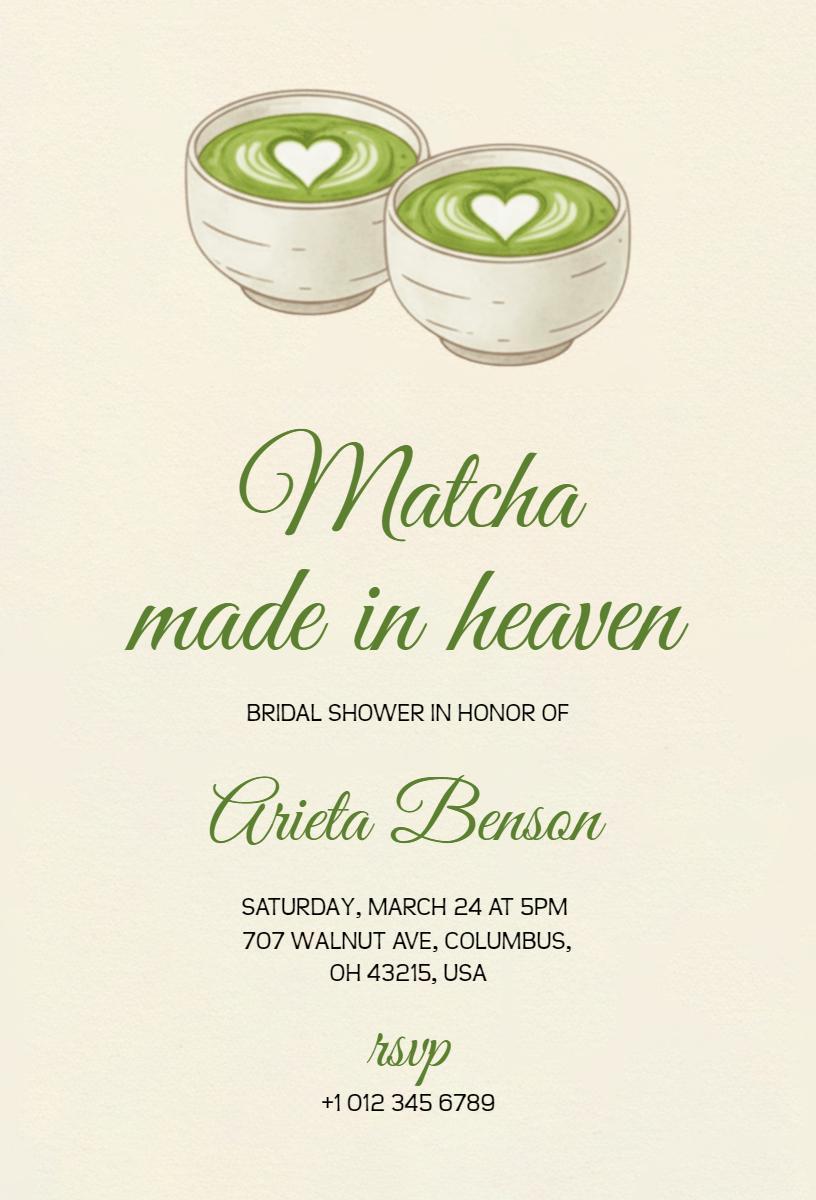 Charming Matcha Tea Bridal Shower Celebration Invitation Template