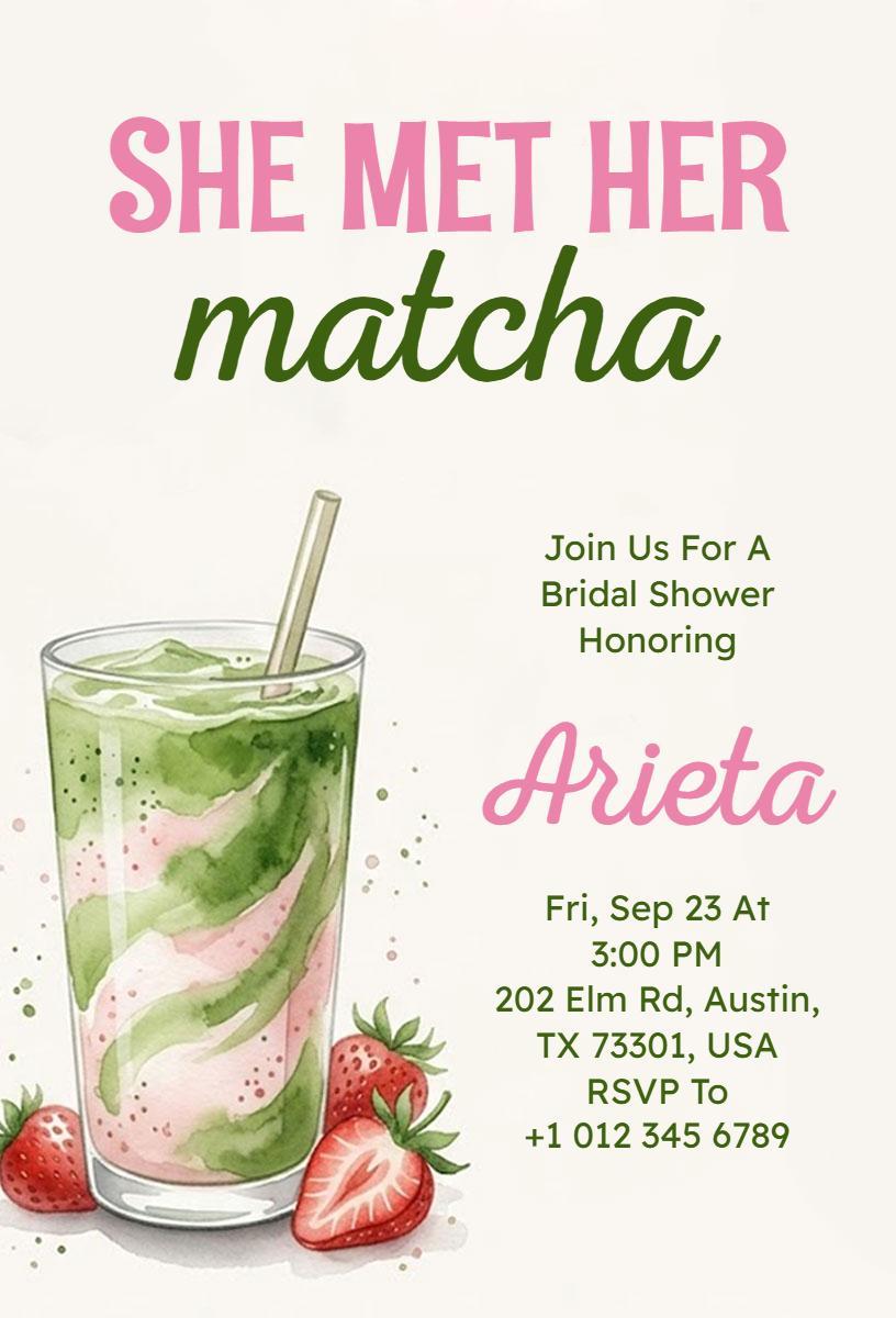 Charming Matcha-Themed Bridal Shower Celebration Invitation Template