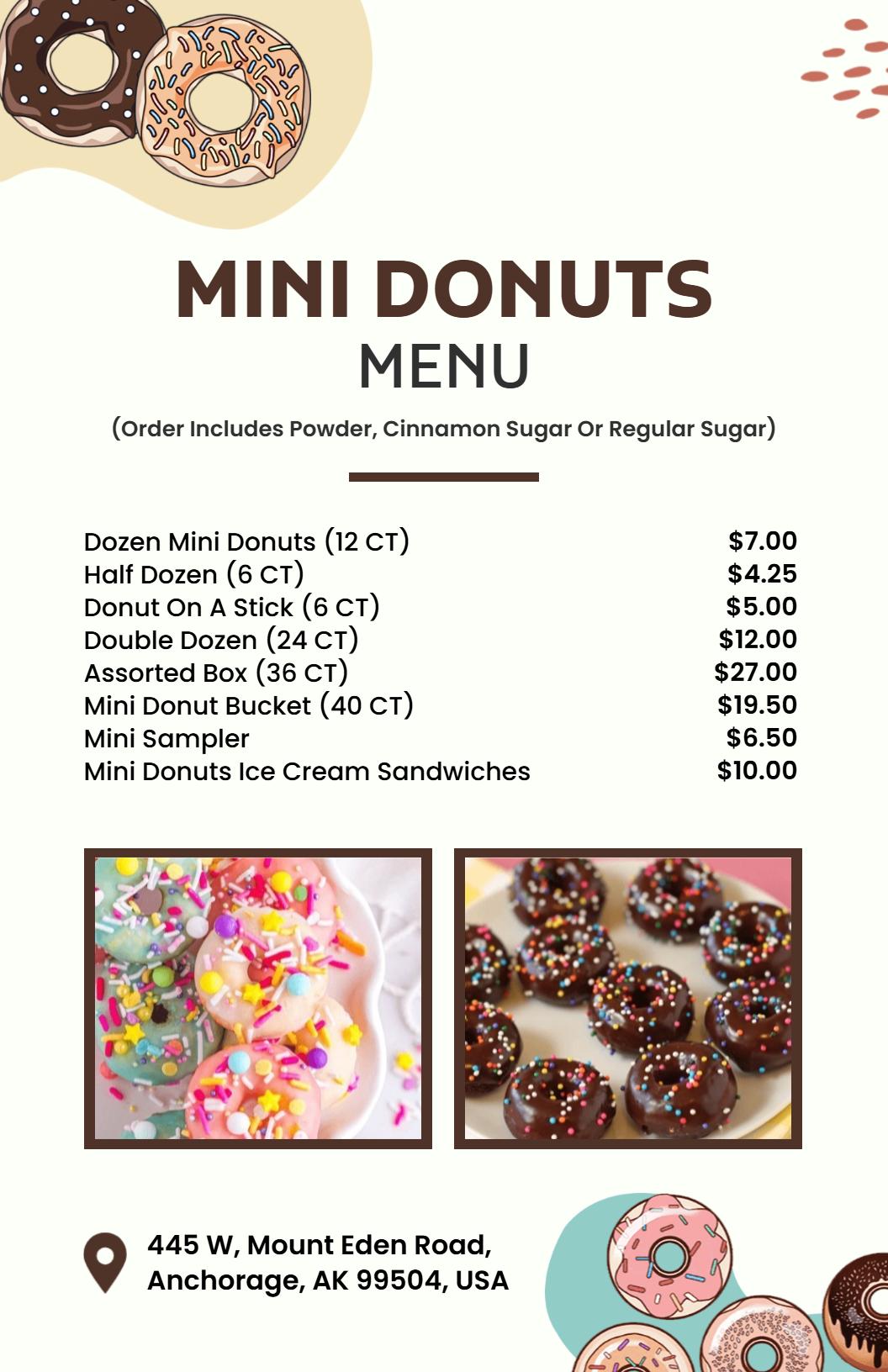 Charming Mini Donuts Menu Template