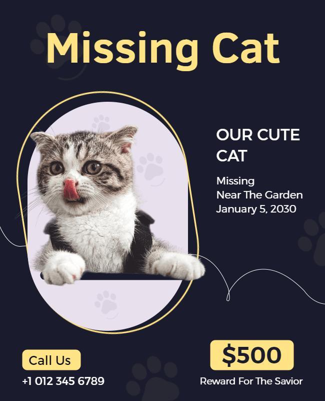Charming Missing Cat Poster with Dark Background Template