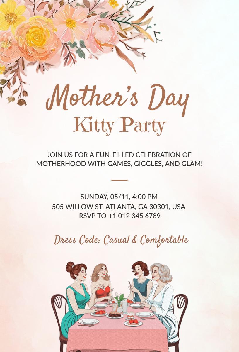 Charming Mother's Day Kitty Party Celebration Invitation Template