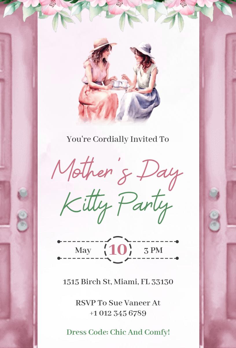Charming Mother's Day Kitty Party Invitation Template