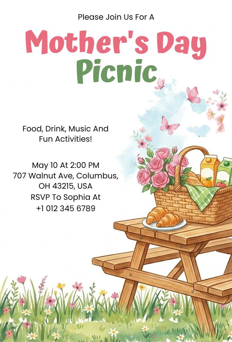 Charming Mother's Day Picnic Celebration Invitation Template