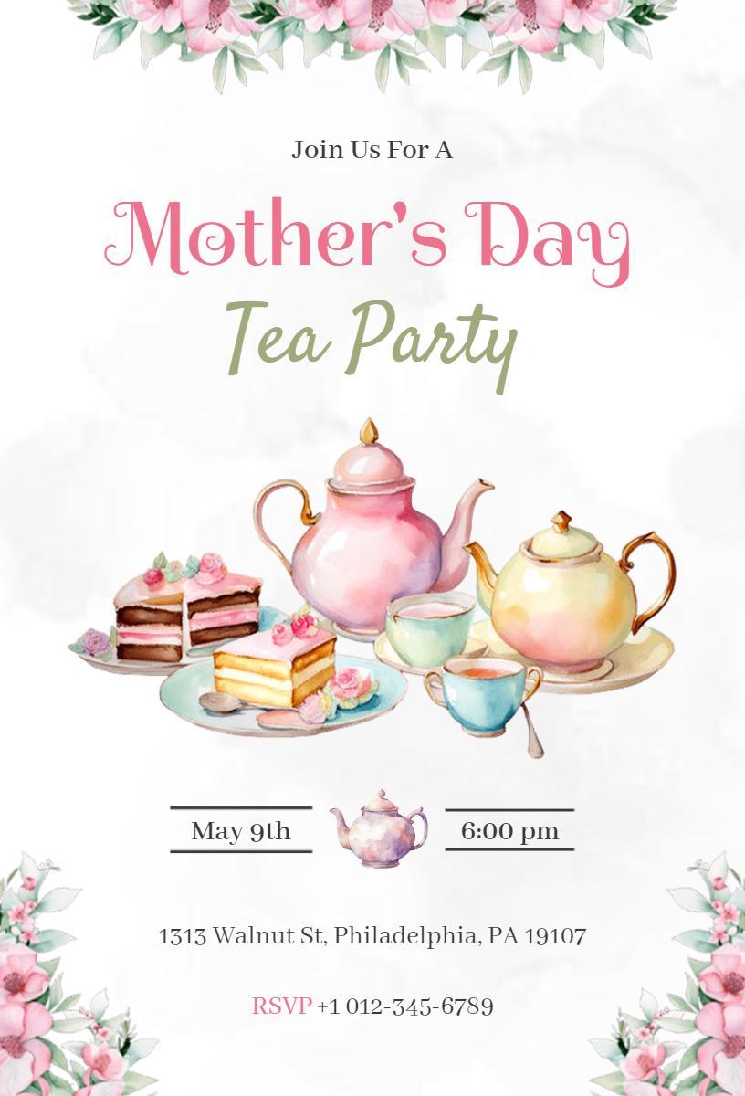 Charming Mother's Day Tea Party Celebration Invitation Template