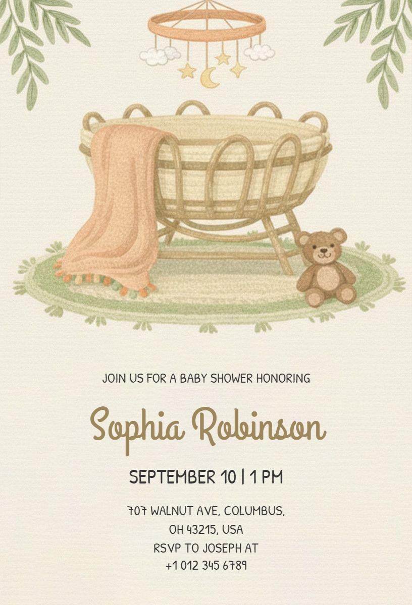 Charming Neutral Teddy Bear Baby Shower Invitation Template