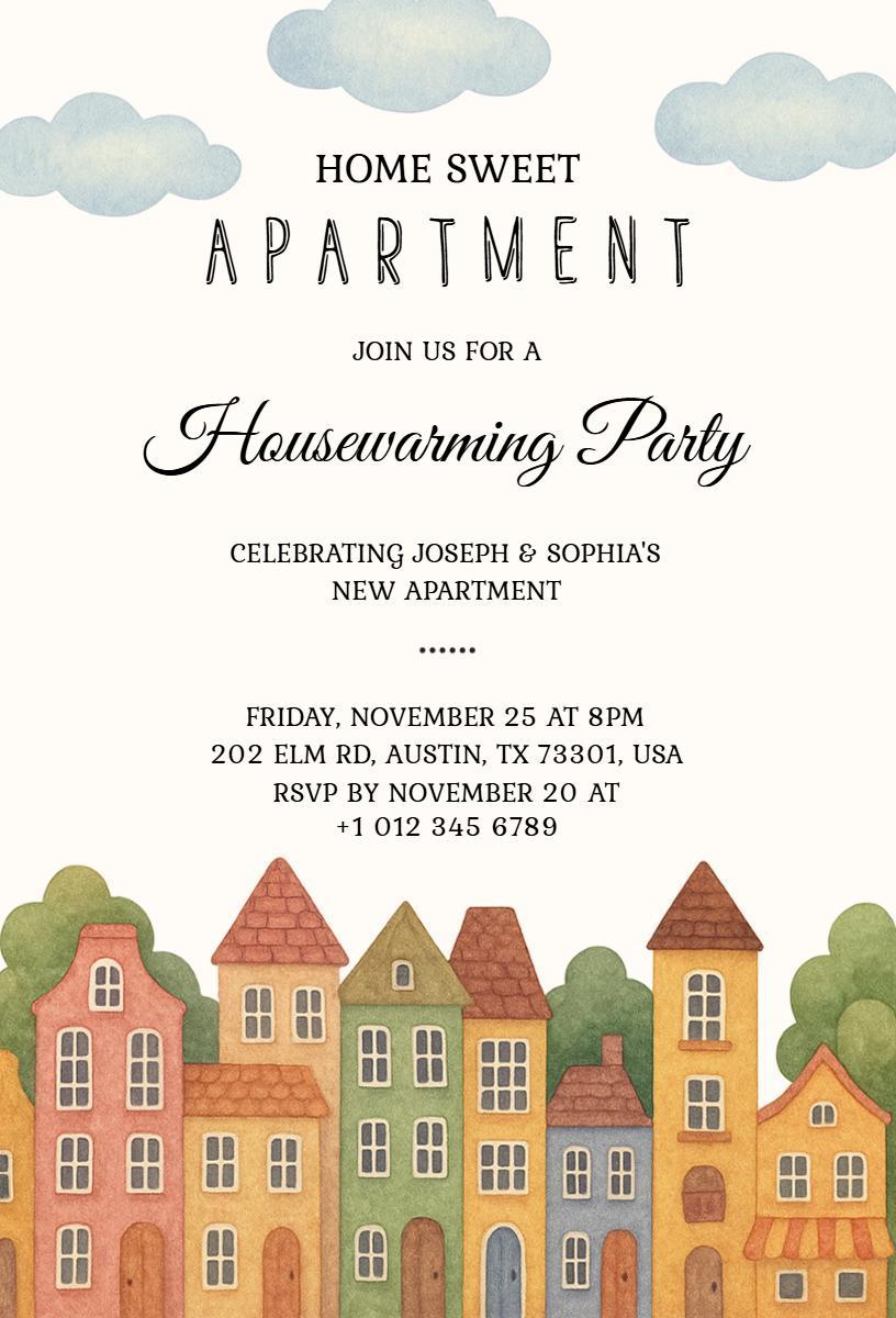 Charming New Apartment Housewarming Celebration Invitation Template