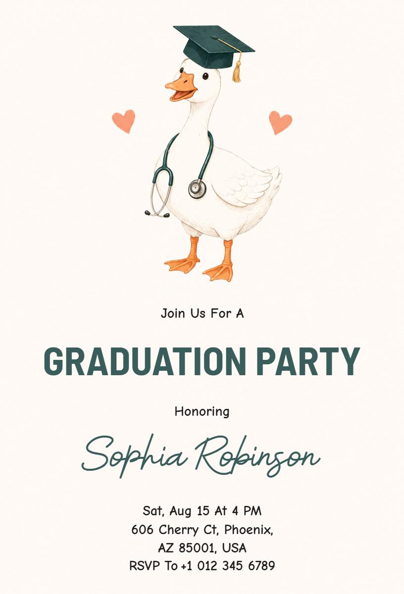 Charming Nursing Graduation Celebration Duck Theme Invitation Template