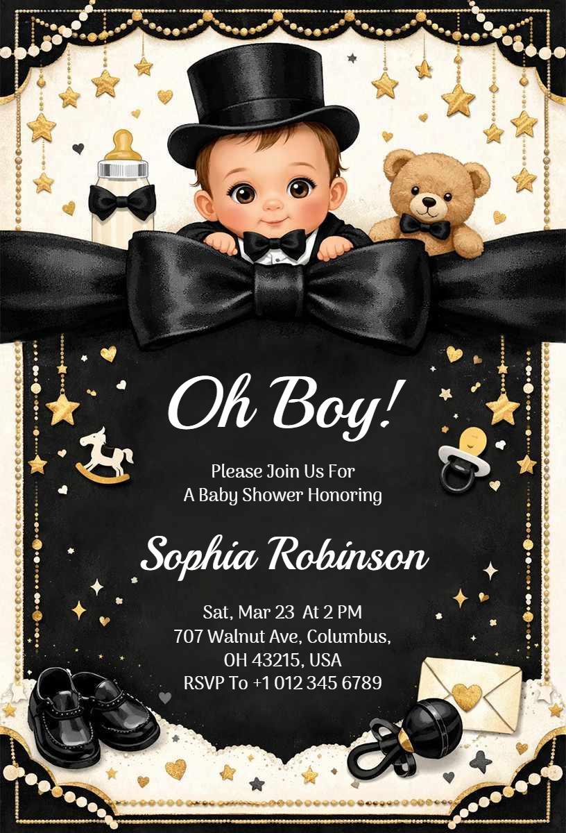 Charming Oh Boy Black Tie Baby Shower Invitation Template
