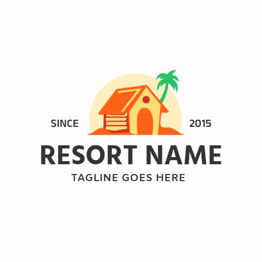 Charming Orange Tropical Resort Logo Featuring Palm Tree Logo Template