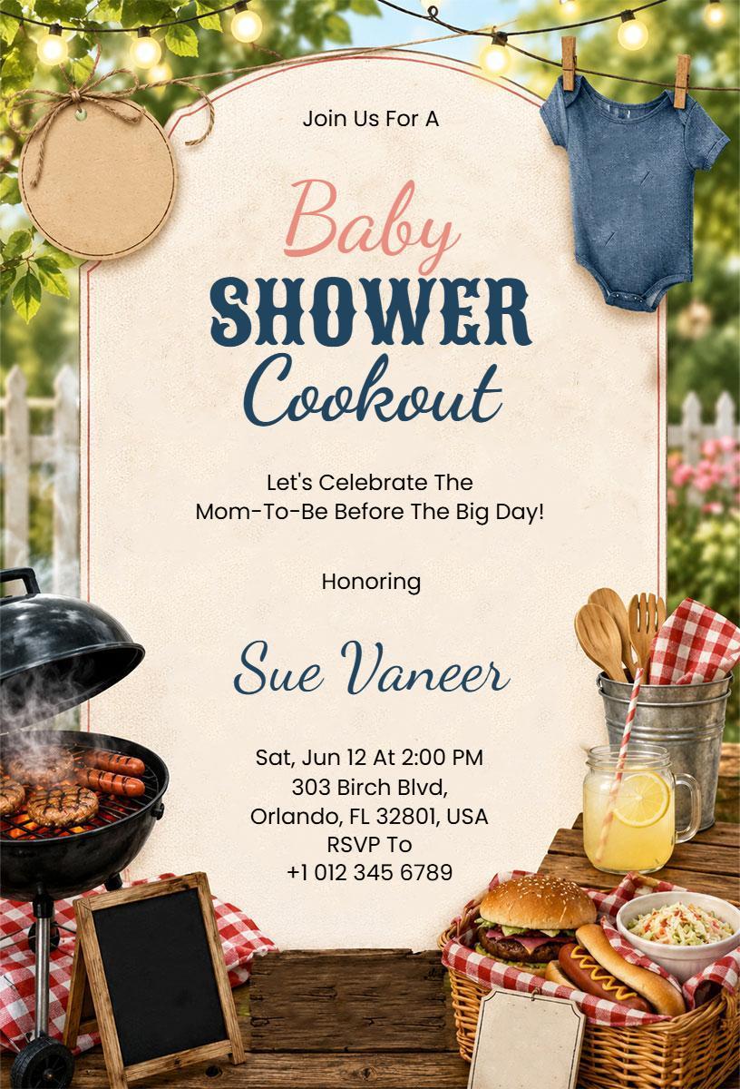 Charming Outdoor Baby Shower Cookout Celebration Invitation Template