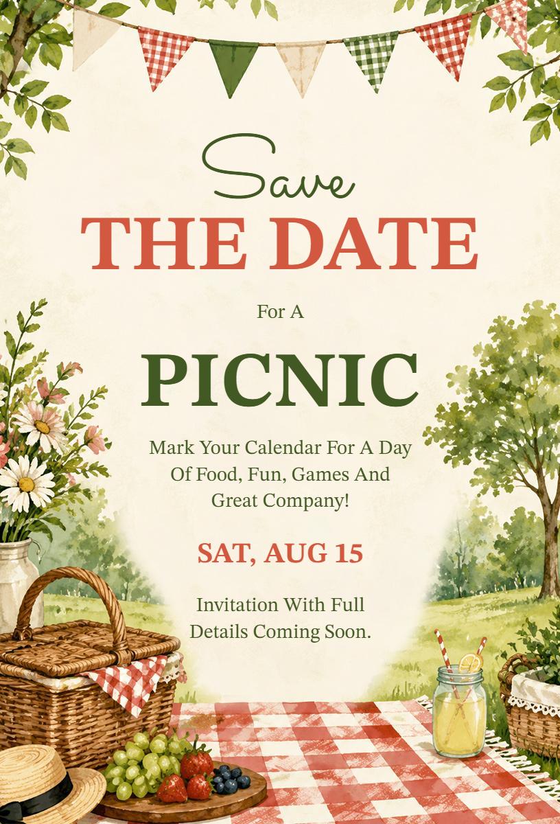 Charming Outdoor Nature Picnic Gathering Invitation Template