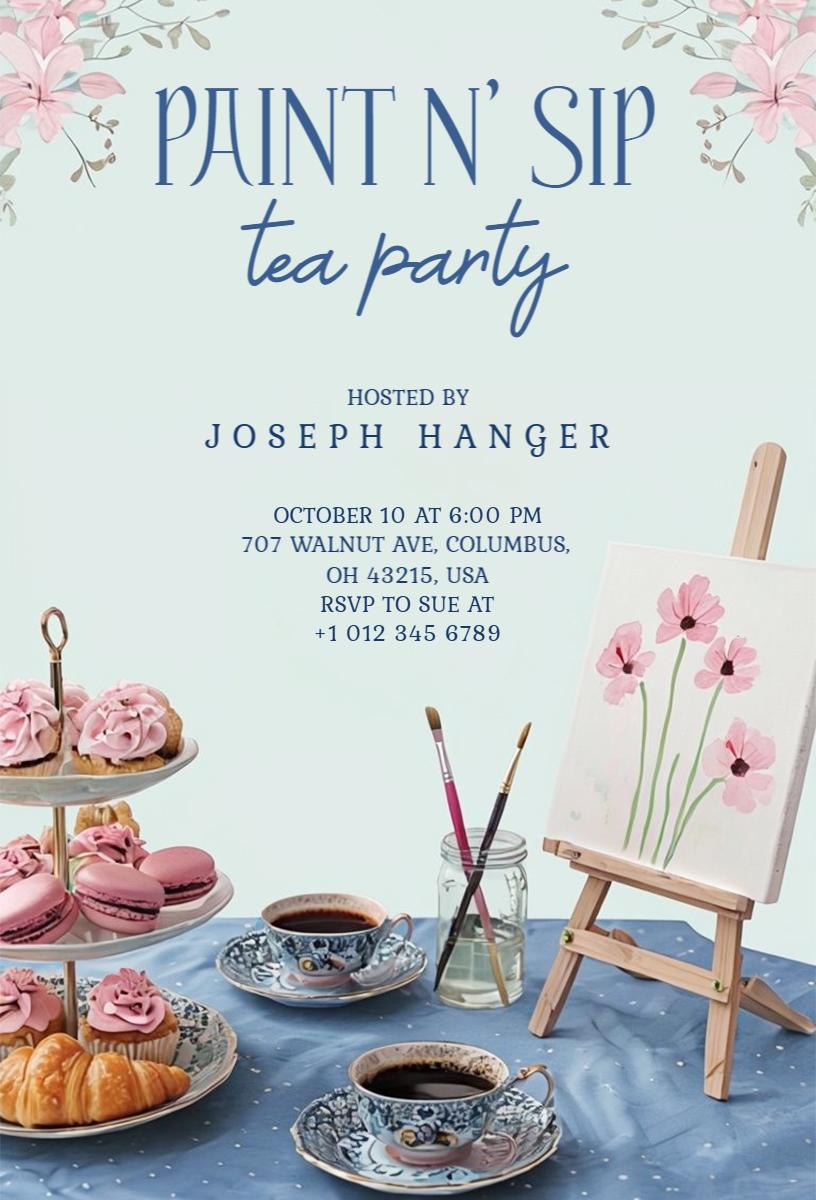 Charming Paint N' Sip Tea Party Gathering Invitation Template