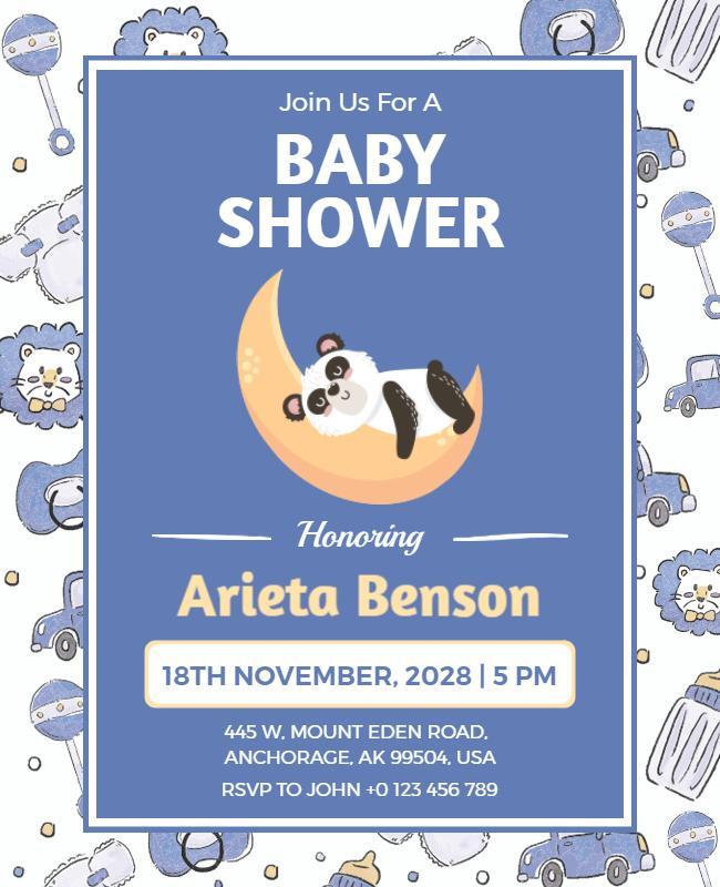 Charming Panda Baby Shower Invitation Flyer Template