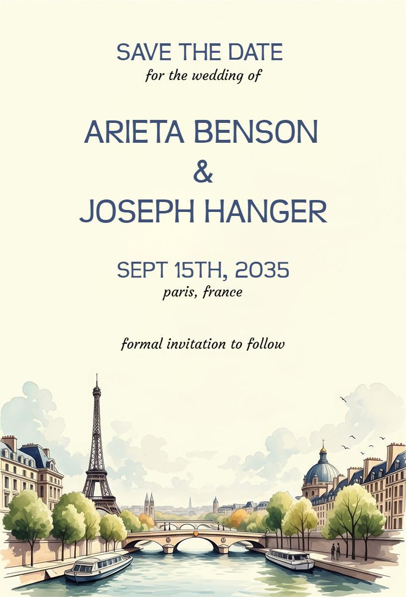 Charming Parisian Wedding Save The Date Invitation Template