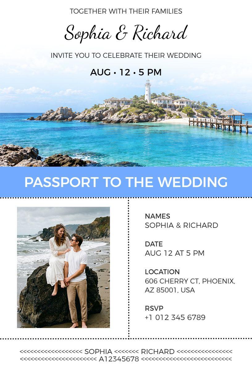 Charming Passport Adventure Wedding Celebration Invitation Template