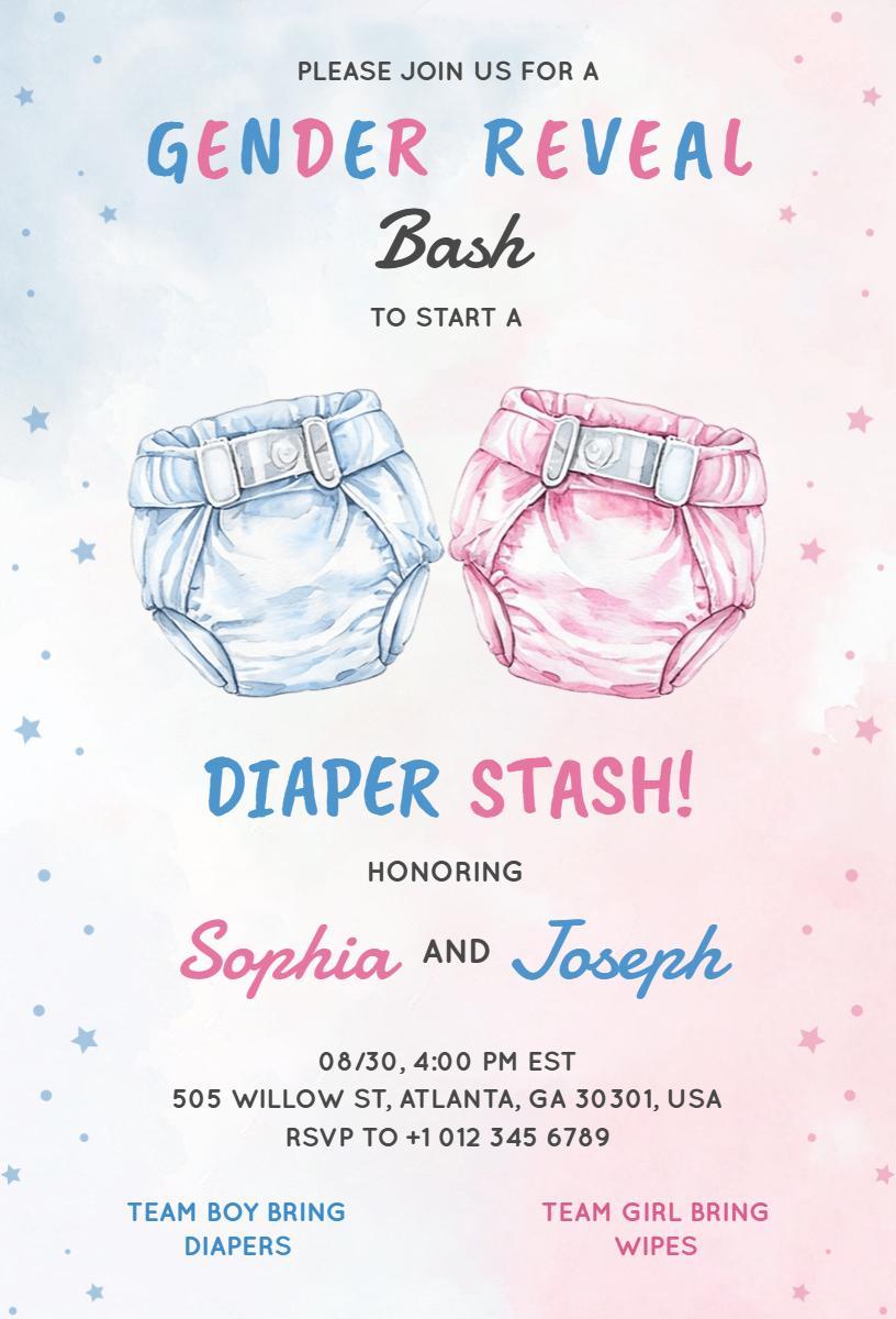 Charming Pastel Baby Diaper Stash Gender Reveal Invitation Template