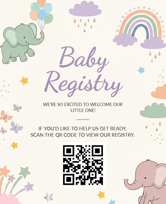Charming Pastel Baby Registry with QR Code Poster Template