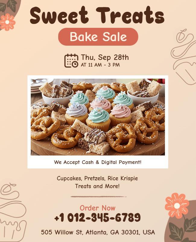 Charming Pastel Dessert Spread Bake Sale Flyer Template