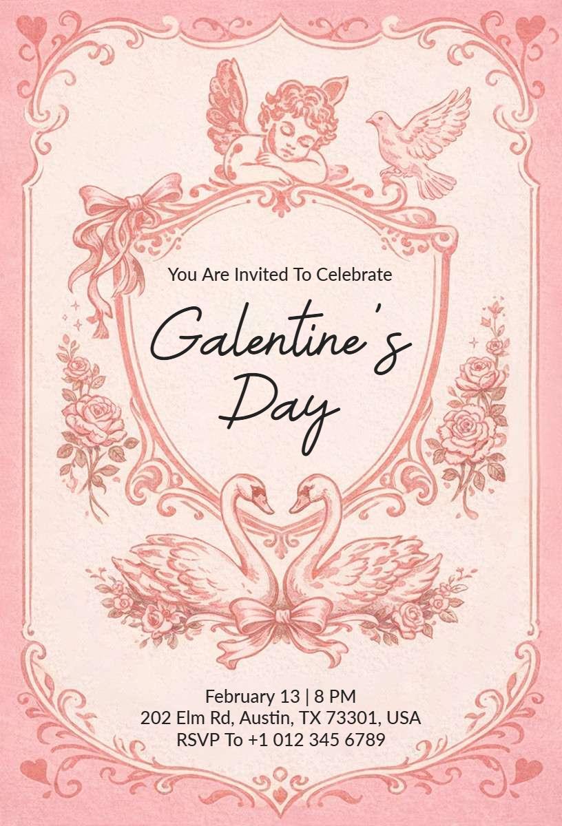 Charming Pastel Elegant Galentine's Day Celebration Invitation Template