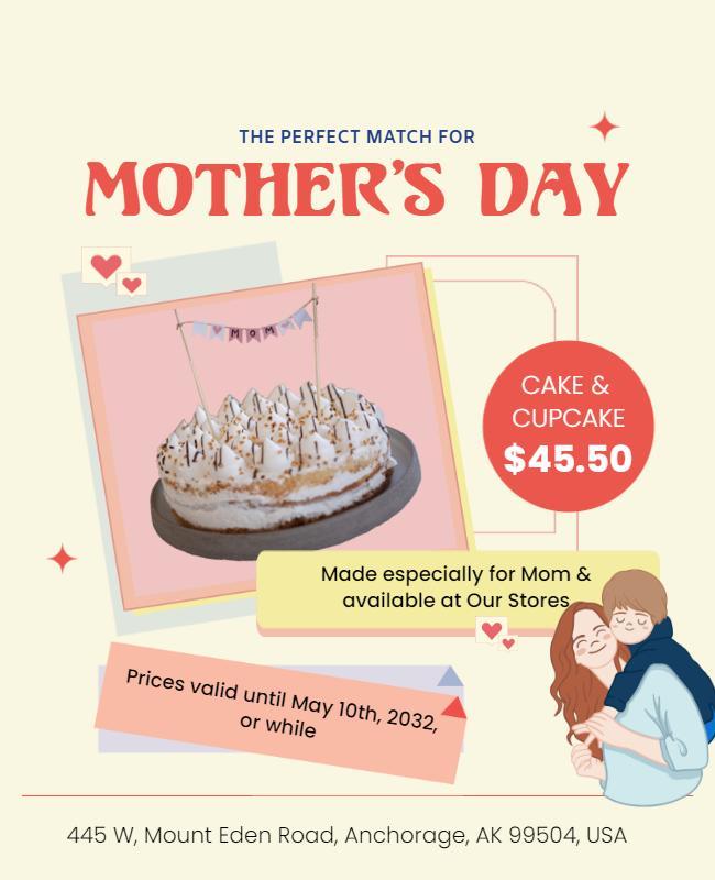 Charming Pastel Mother's Day Cake Special Offer Poster Template
