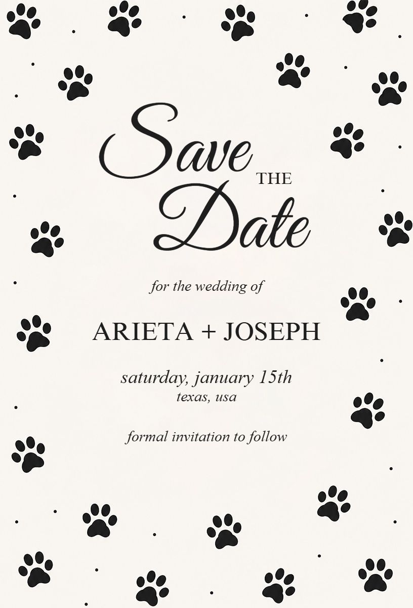 Charming Paw Print Pet-Inspired Save The Date Wedding Invitation Template