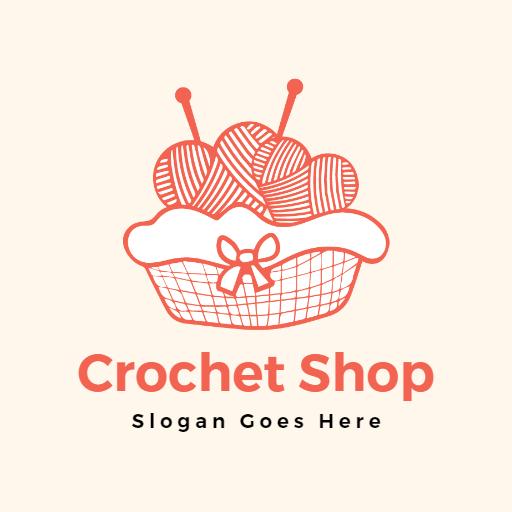 Charming Peach and Red Yarn Basket Representation Crochet Logo Template