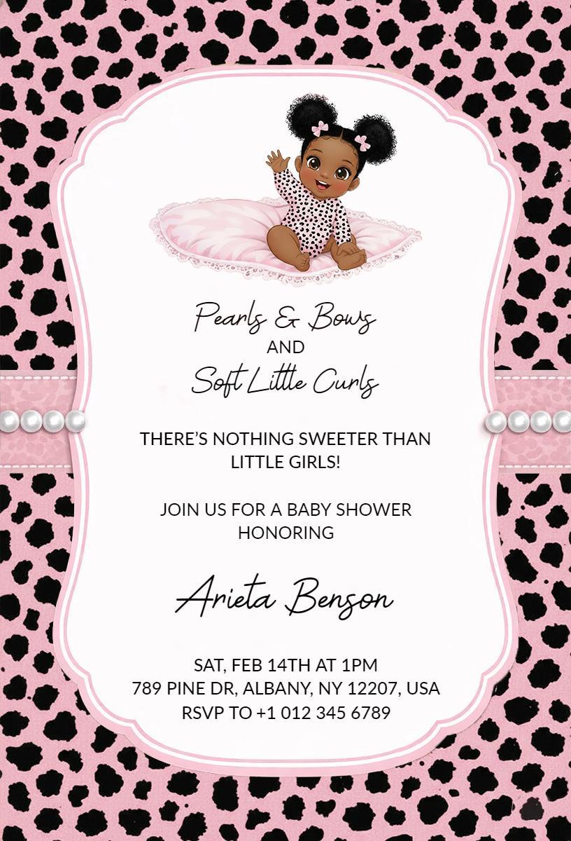 Charming Pearls Bows Little Girls Baby Shower Invitation Template