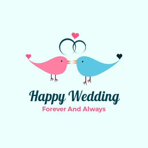 Charming Pink and Blue Bird Design for Happy Wedding Logo Template