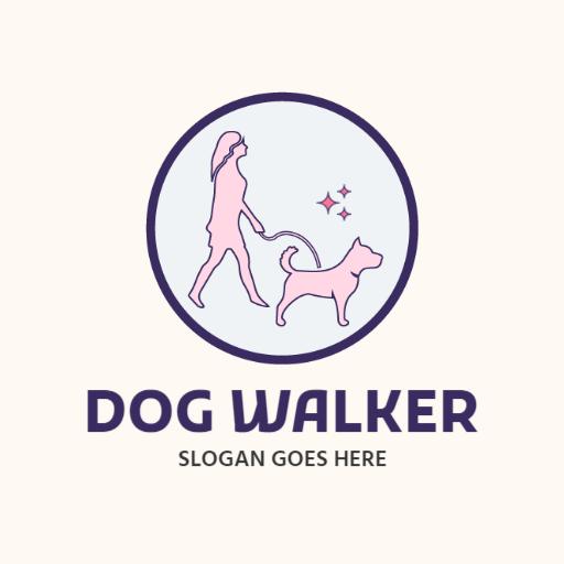 Charming Pink and Purple Illustration of Dog Walker Logo Template